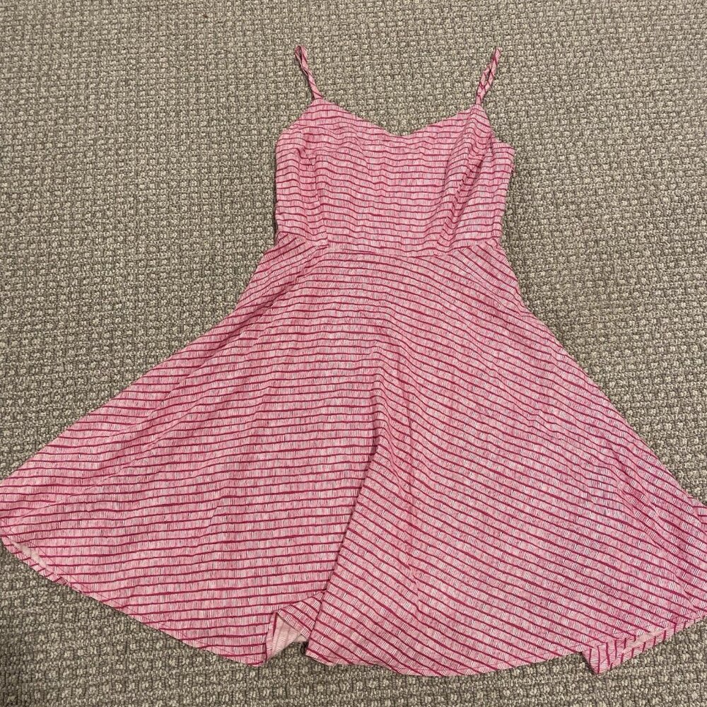Old Navy Dress Womens S Spaghetti Strap Side Zip Pink White Stripe Smocked Flow